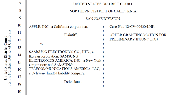 Samsung Galaxy Nexus Preliminary Injunction