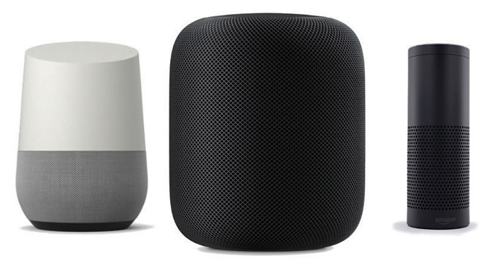 Google Home Apple HomePod and Amazon Echo