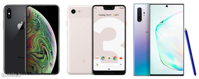 Apple iPhone XS Max, Google 3 XL and Samsung Galaxy Note10+